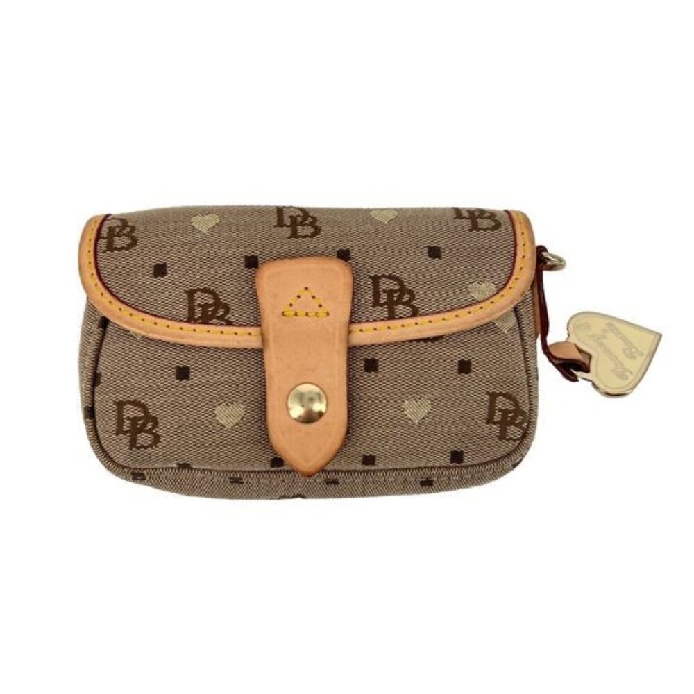 Dooney and Bourke Monogram Wristlet Vintage Brown Mini Heart Charm EUC